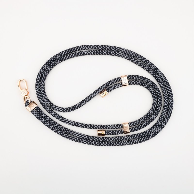 Black Grey Crossbody Phone Strap with Card - เชือก/สายคล้อง - เส้นใยสังเคราะห์ สีดำ