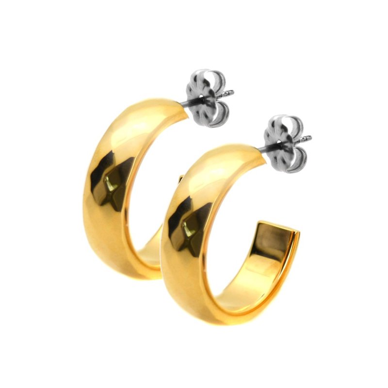 格緻真愛-寬版-金色 純鈦耳環一對贈鈦貼兩入 - 耳環/耳夾 - 其他金屬 金色