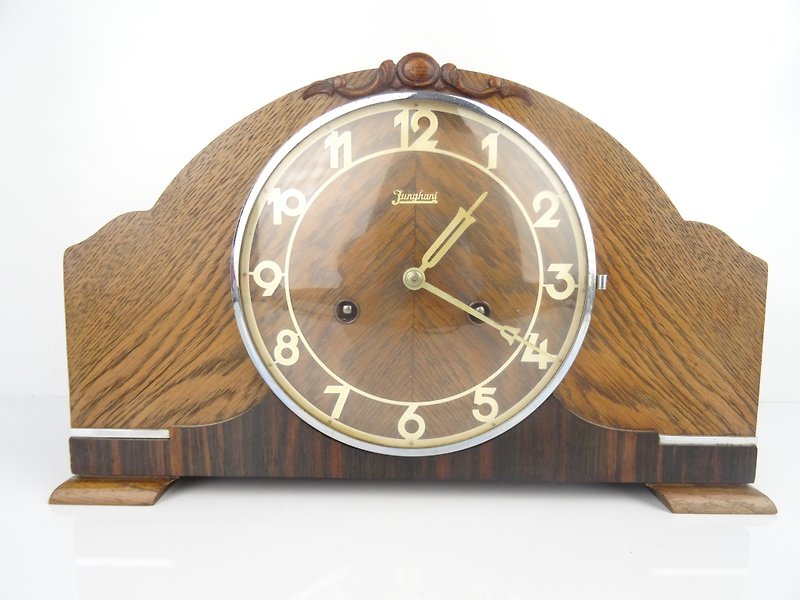 Antique Vintage German Mantel Clock JUNGHANS Shelf Bracket 8 day 1950s - Clocks - Wood Brown