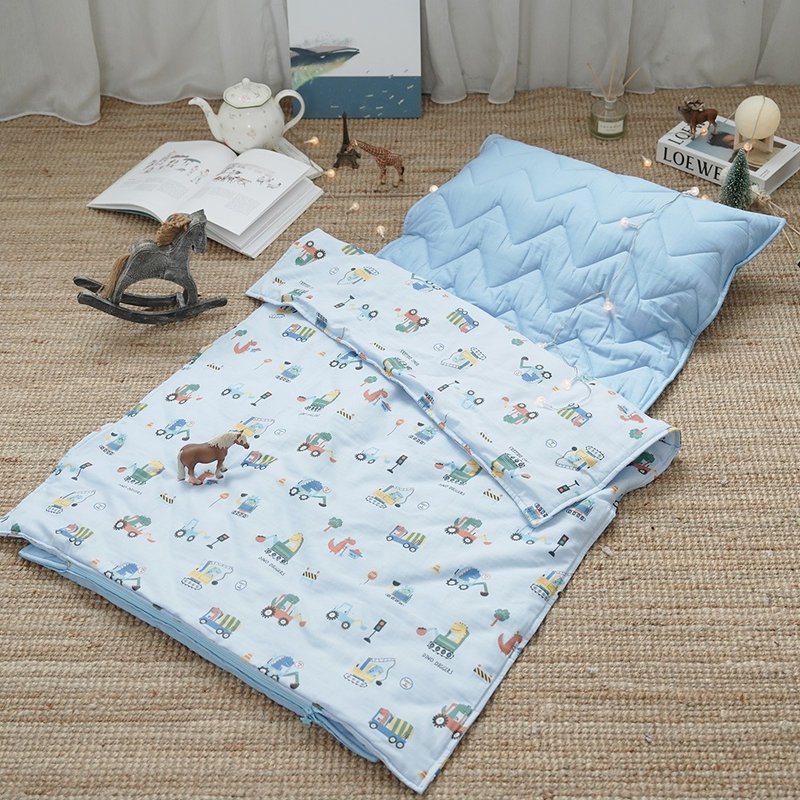 Pure cotton soft and breathable double-layer yarn three-piece children's sleeping mat four-season quilt set/made in Taiwan/excavator - อื่นๆ - ผ้าฝ้าย/ผ้าลินิน หลากหลายสี