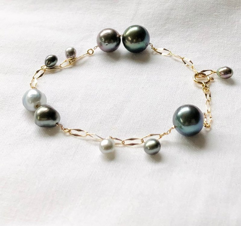 Tahitian pearl bracelet K18 gold750 - 手鍊/手環 - 珍珠 綠色