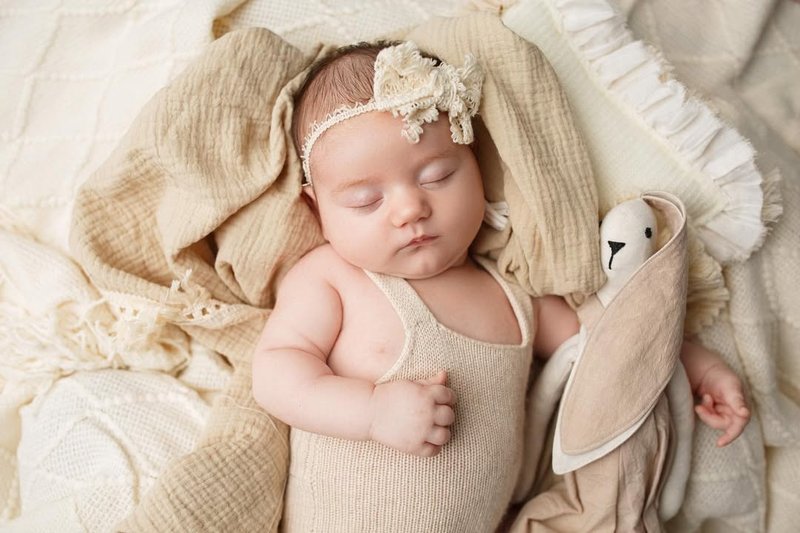 新生兒寫真攝影用 大米色嬰兒髮帶 - 波希米亞風格蝴蝶結飾品 - 嬰兒帽子/髮帶 - 棉．麻 白色