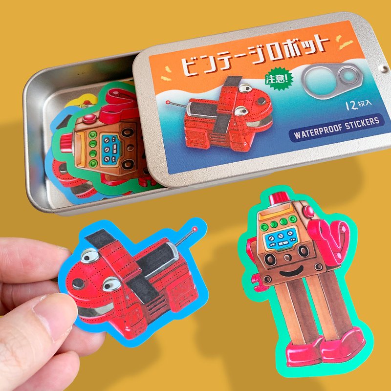 Here Comes the Robots - Sticker Cans / Set of 12 - Stickers - Waterproof Material Yellow