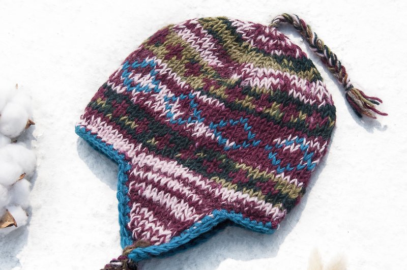 Knitted pure wool hat/handmade inner brushed wool hat/knitted wool hat/flying wool hat/wool hat-gradient color - หมวก - ขนแกะ หลากหลายสี