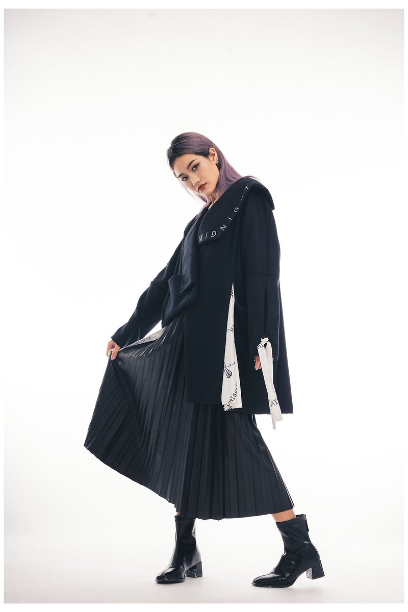 Midnight Walker Print Series-Irregular Wool Jacket - Women's Casual & Functional Jackets - Wool Black