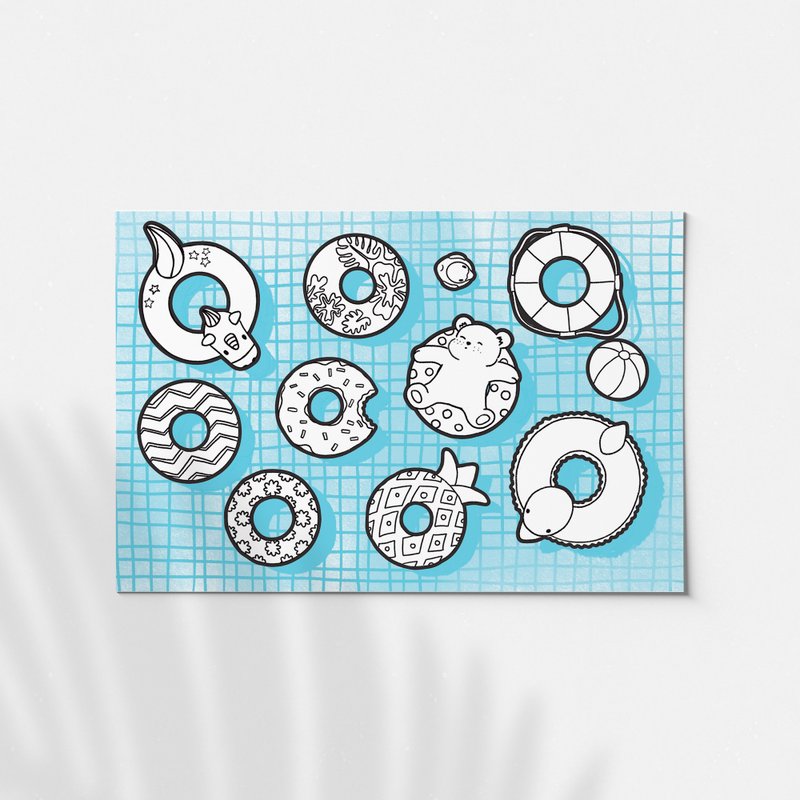 Swimming Pool Coloring Sticker Sheet - 貼紙 - 紙 