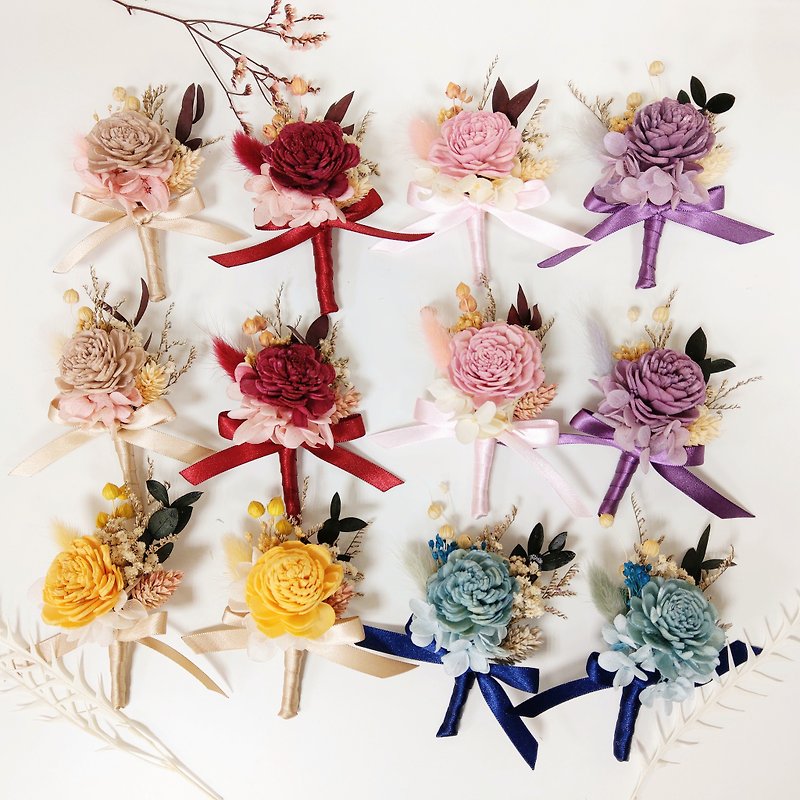 Wedding Flower Decoration∣Sola Dried Corsage - Simple Style | - เข็มกลัด/ข้อมือดอกไม้ - พืช/ดอกไม้ สีแดง