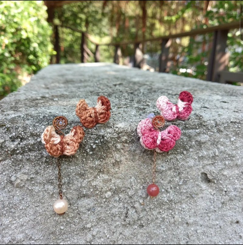 Hand Woven Earrings Butterfly Embroidery Thread Woven Asymmetrical Dangle Earrings - Earrings & Clip-ons - Other Metals 