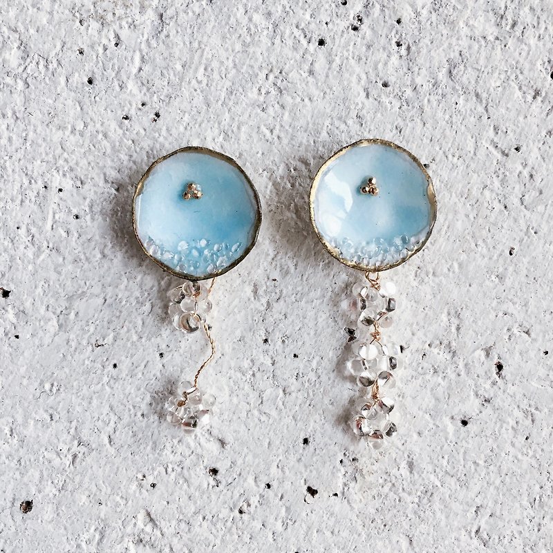 Crushed Flower Glass Chain (Pearl Aqua) Earrings Clip-On - Earrings & Clip-ons - Glass Blue