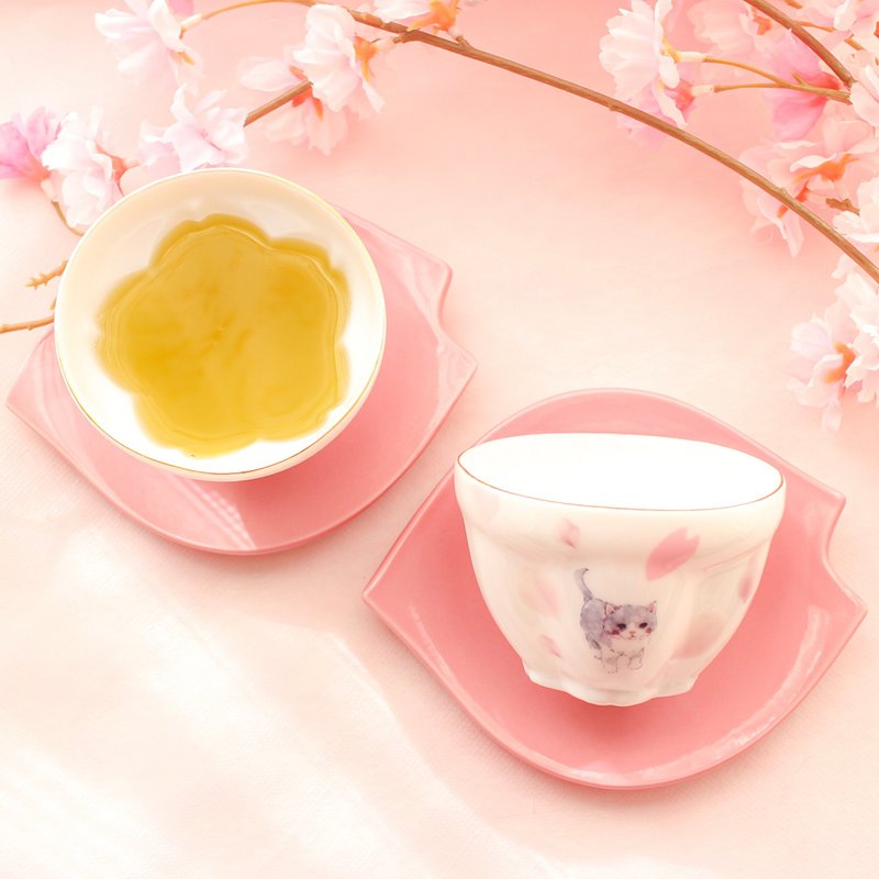 桜が浮かび上がる湯呑み〜猫のお散歩〜 - 茶壺/茶杯/茶具 - 陶 粉紅色