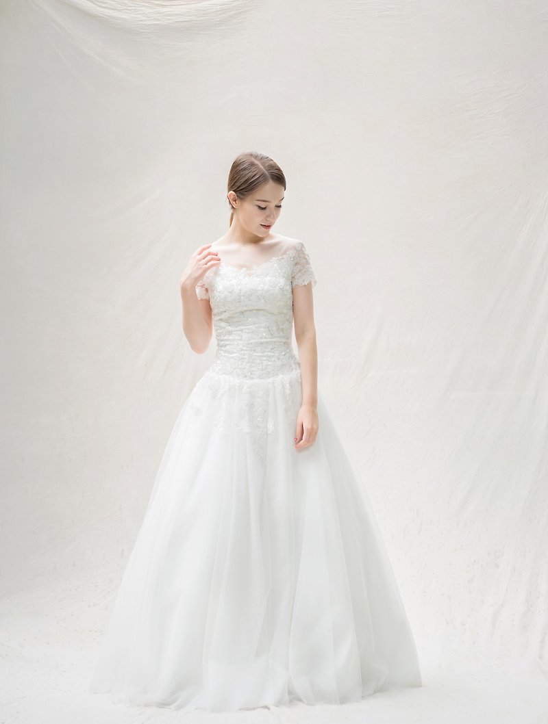 SAMPLE SALE LEA珠飾雙層紗婚紗 - 晚裝/晚禮服  - 聚酯纖維 