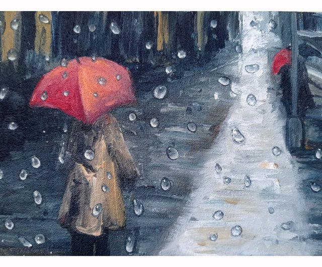 雨の絵 傘 原画 雨の日の絵 壁飾り - ショップ PaintingsFromIrina