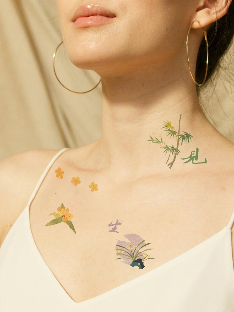 宋韻花語 -2枚入りタトゥーシール PAPERSELF × 故宮博物院 コラボデザイン - タトゥーシール - 紙 多色