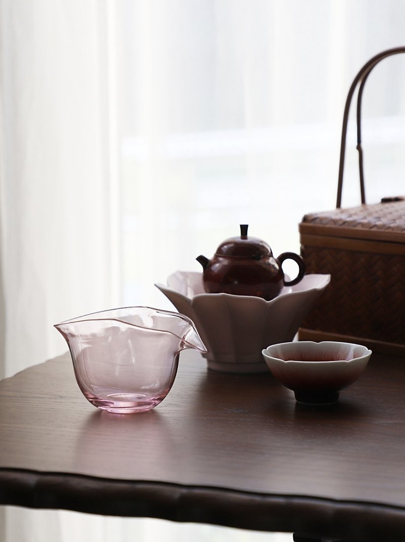 玫紅色/煙灰色 日式玻璃公道杯 葫蘆分茶器 勻杯200ml - 茶具/茶杯 - 瓷 粉紅色