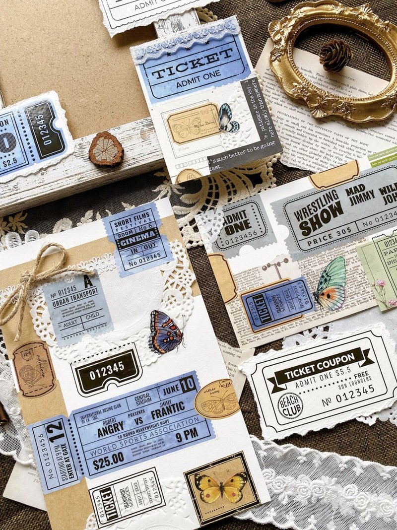 Ticket Collection Passenger Collection PET Paper Tape 10 Meter Roll - Washi Tape - Other Materials Blue