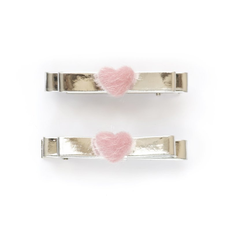 KDNP Heart Pink Hair Clip Set (2PCS) - 髮圈/髮夾 - 其他材質 銀色