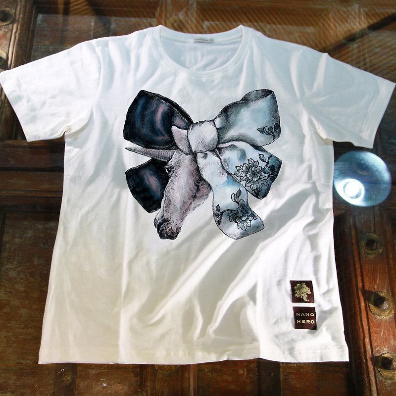 [Unicorn Bow] - Men's T-Shirts & Tops - Cotton & Hemp White