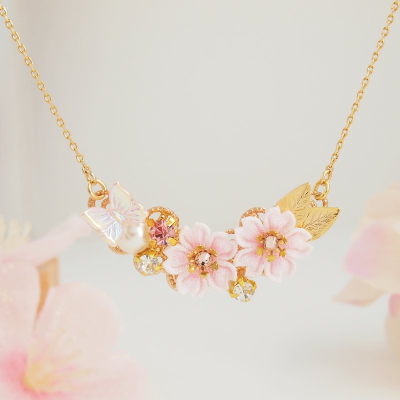 Cherry blossom necklace knob work - Necklaces - Cotton & Hemp Pink