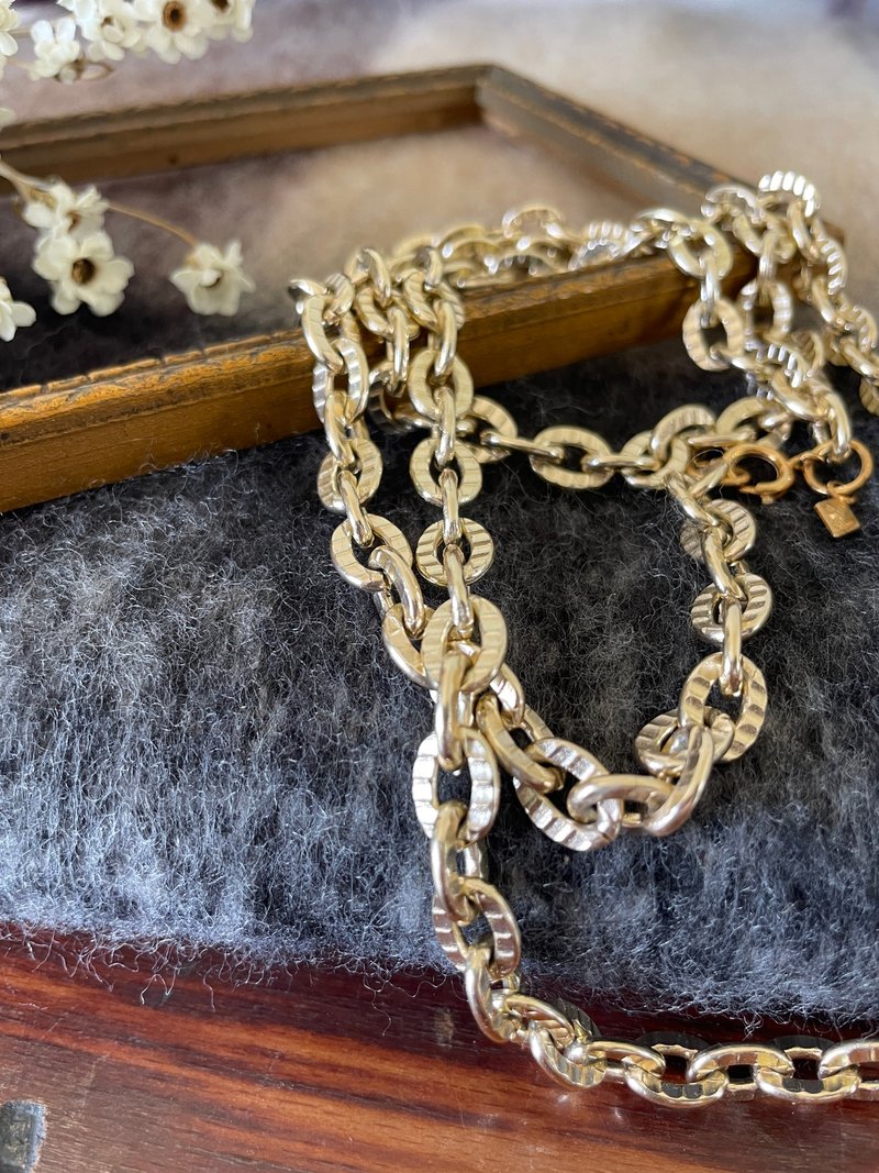 Antique Pale Gold Link Necklace Long Chain SARAH COV N245 - Necklaces - Other Metals Silver