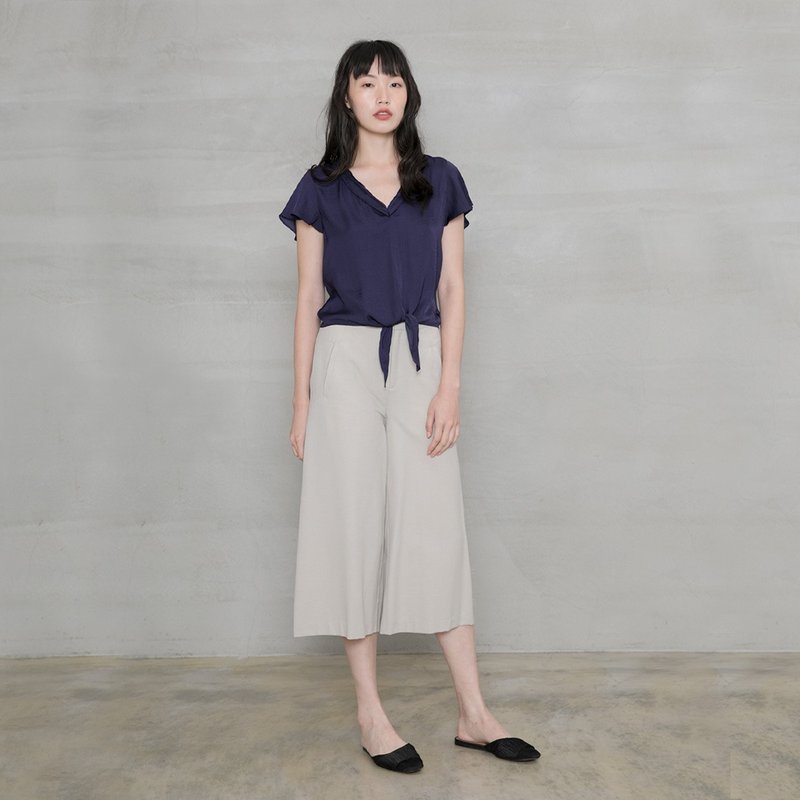 優雅女紳七分寬褲 Exquisite Lady Tailored Culotte P132 - 女長褲 - 棉．麻 藍色
