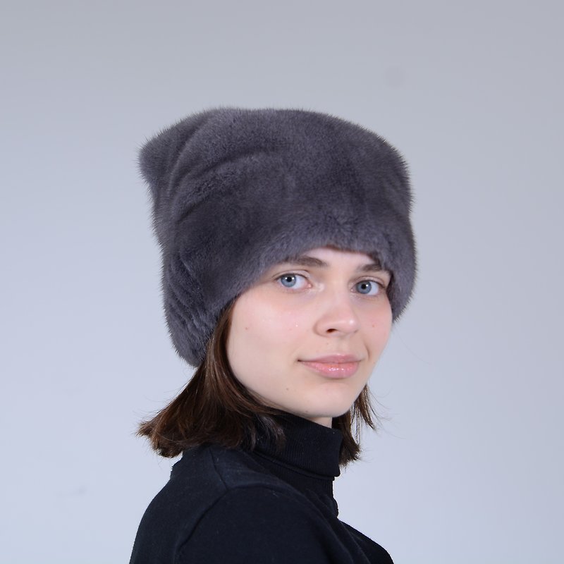 女性用冬用暖かい毛皮帽子 100% 本物のミンク毛皮帽子 - 帽子 - その他の素材 多色