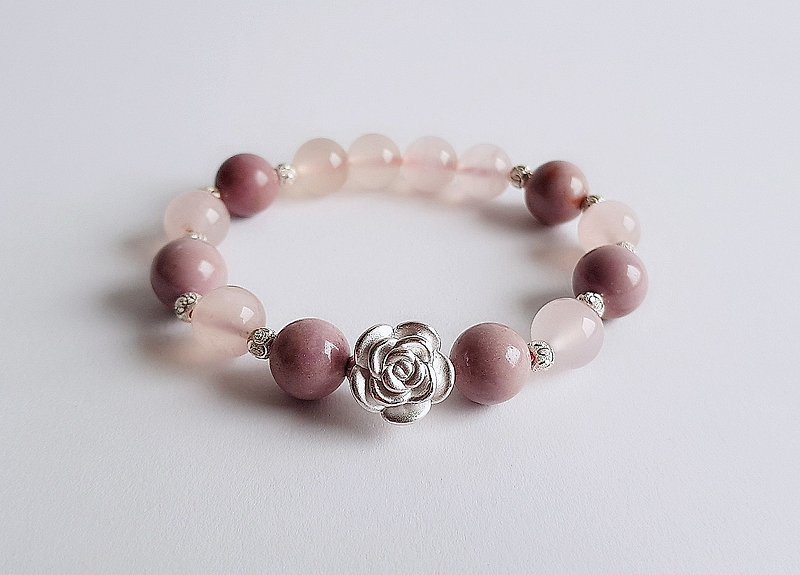 American Mica Pink Agate 999 Sterling Silver Rose ‧ Bracelet - Bracelets - Gemstone Pink
