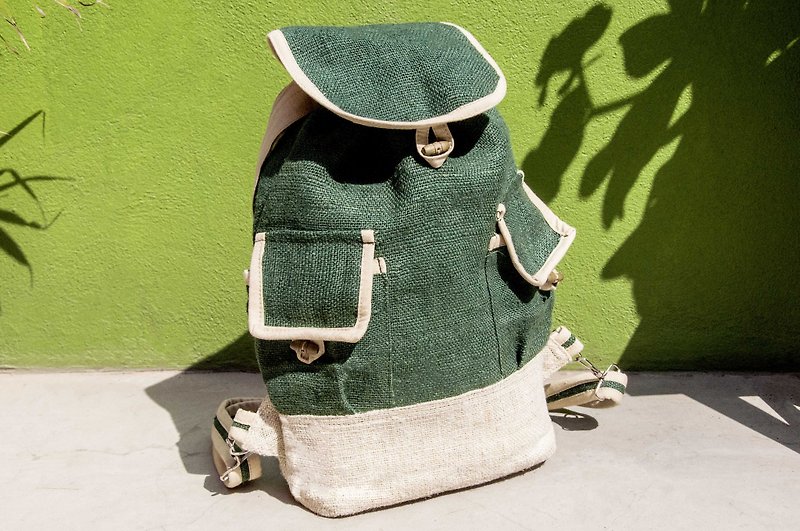 Graduation gift Valentine's Day gift Limited a natural dyed cotton and linen backpack / Shoulder Bag / National mountaineering bag / Travel backpack / Computer bag / Hand bag-Retro military bag green forest plant dyed green backpack - กระเป๋าเป้สะพายหลัง - ผ้าฝ้าย/ผ้าลินิน สีเขียว
