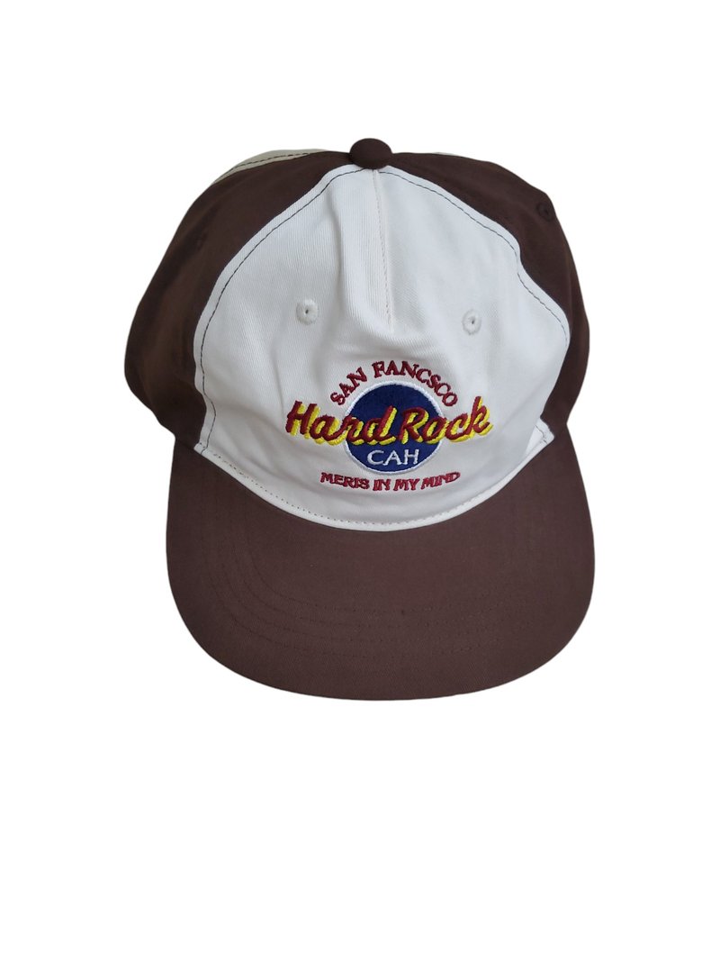 Wear politely Hard Rock embroidered patchwork Khaki five-point hat - หมวก - ผ้าฝ้าย/ผ้าลินิน สีนำ้ตาล