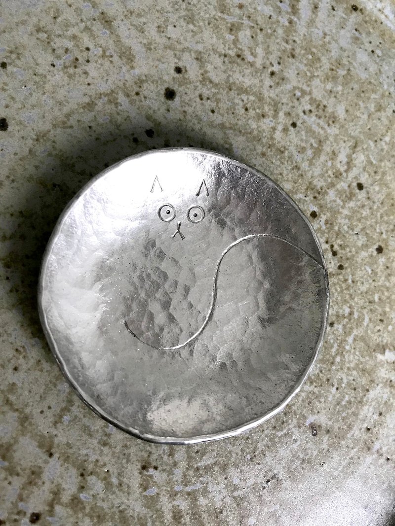 Meow Meow Pure Tin/Tea Bag Temporary Dish/Small Object Dish - Other Furniture - Precious Metals Silver