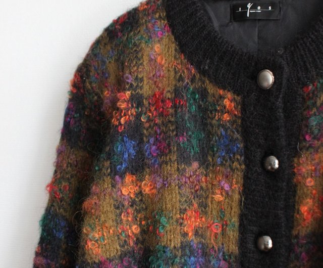 Winter Japanese retro color matching plaid black knit loose mohair