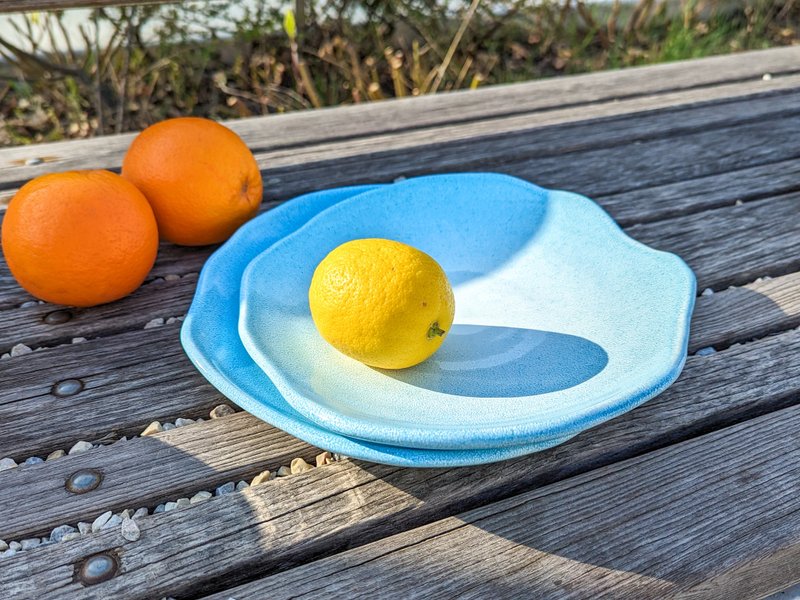 2 Pottery Plates Set, Handmade Ceramic Blue Plates Set - Plates & Trays - Pottery Blue