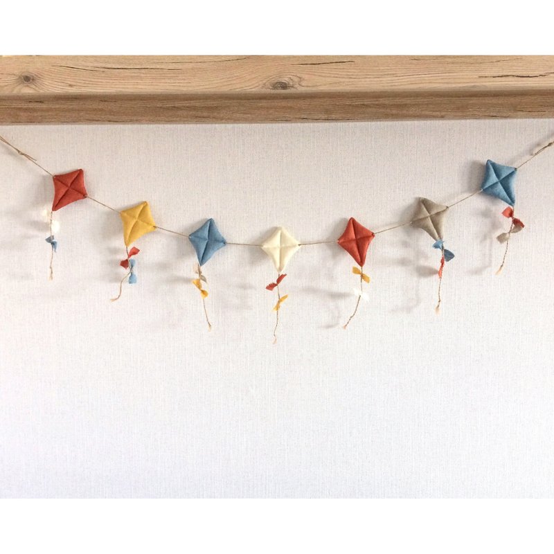 Linen kite garland, Nursery wall decor, Blue gray mustard terracotta garland - ตกแต่งผนัง - ลินิน หลากหลายสี