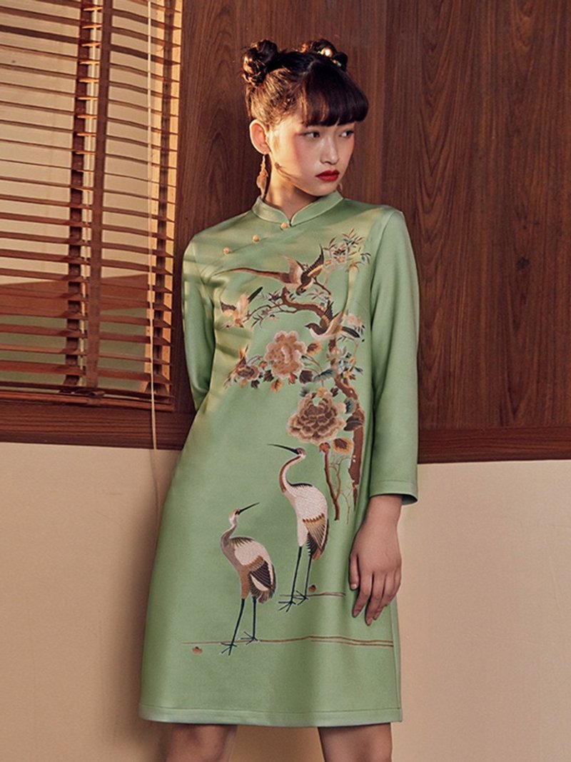 Zaiwu/New Chinese Cheongsam Dress - ชุดเดรส - เส้นใยสังเคราะห์ หลากหลายสี