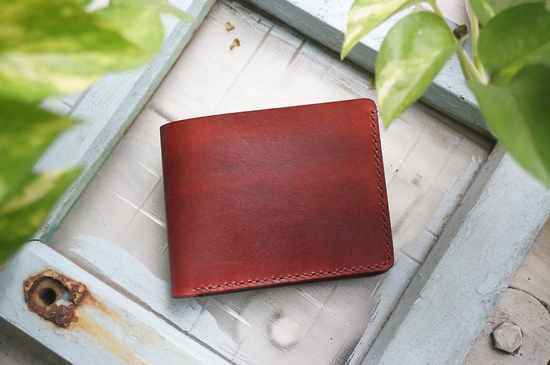 Hand dyed gentleman short clip / wallet / card holder Valentine's Day Father's Day exchange gift Christmas - Wallets - Genuine Leather Brown