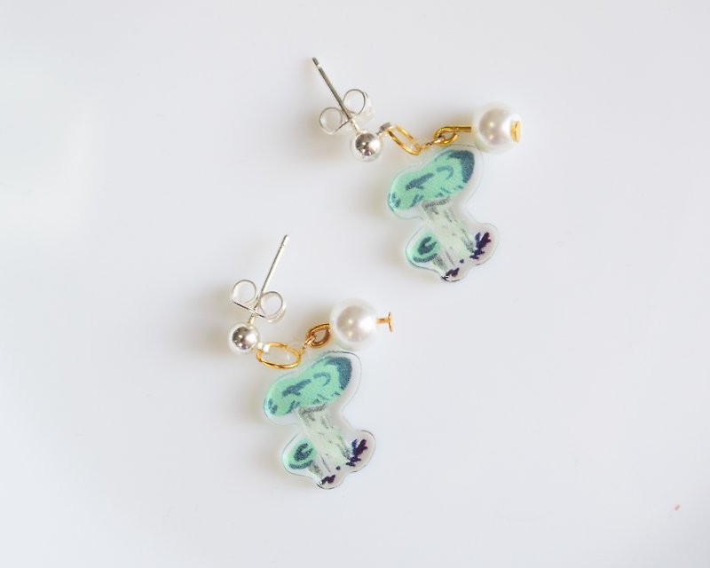 Mushroom Earrings - Jewelry - Mushroom Jewelry - Pearl Earrings - Earrings & Clip-ons - Plastic Green