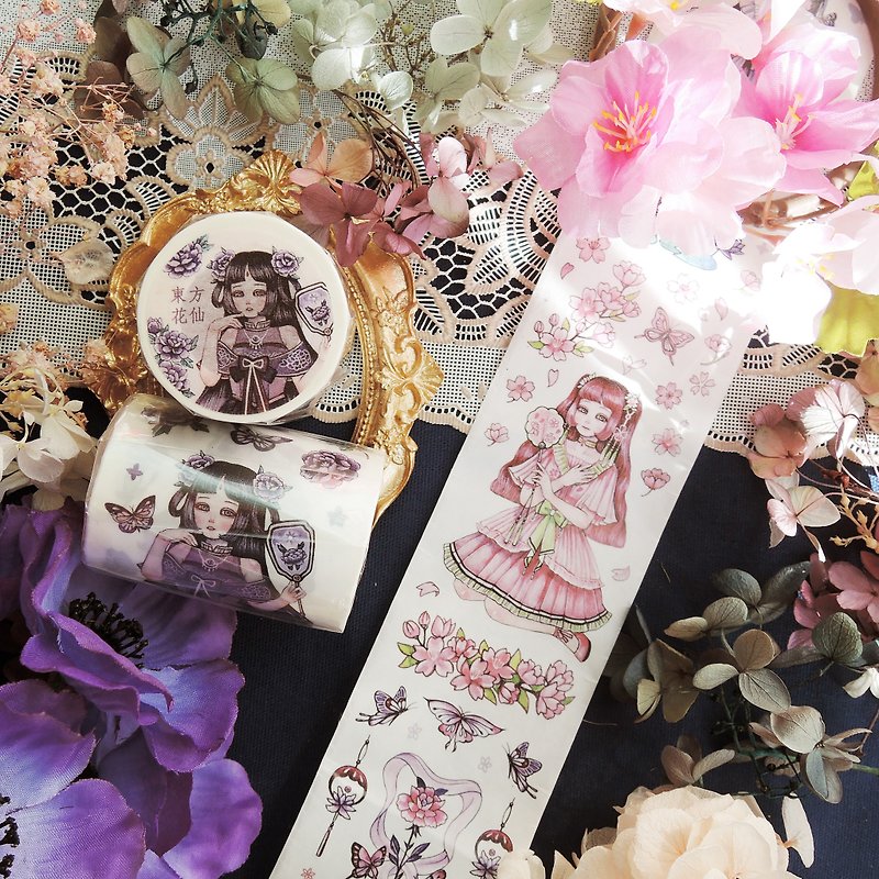 Oriental Flower Fairy Special Oily Paper Tape+With Release Paper+ - มาสกิ้งเทป - กระดาษ สีม่วง