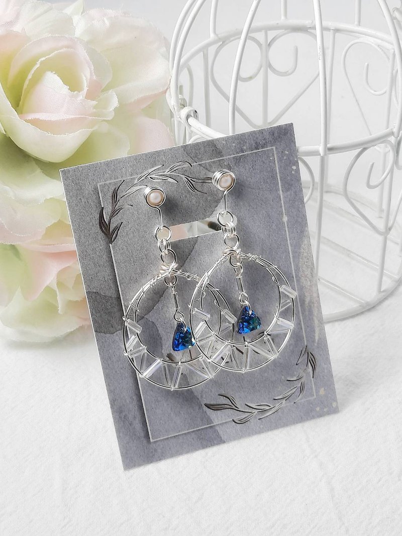 [Time Travel] Transparent Lightweight Large Earrings Swarovski Art Bronze Wire Painless Clip-On/Ear Hooks - Earrings & Clip-ons - Other Metals Multicolor