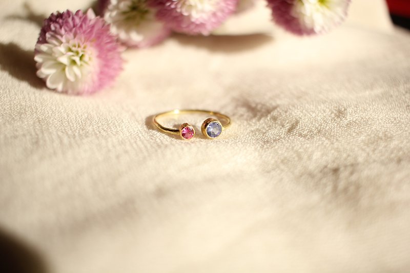 Flower open ring (pink spinel + lavender tanzanite) Size 13 - General Rings - Gemstone Pink