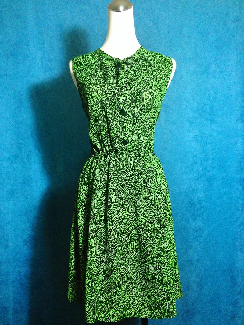 Ping-pong vintage [vintage dress / retro totem sleeveless vintage dress] abroad back VINTAGE - One Piece Dresses - Polyester Green