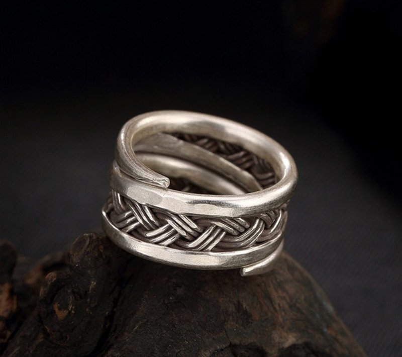 Real 925 Sterling Silver Handmade Ethnic Women Wide Open Finger Rings Twisted - 戒指 - 銀 銀色