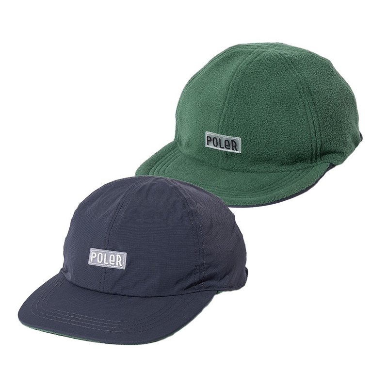 日本限定 POLER REVERSIBLE FLEECE CAP 刷毛尼龍雙面毛帽 / 藍綠 - 帽子 - 其他材質 藍色