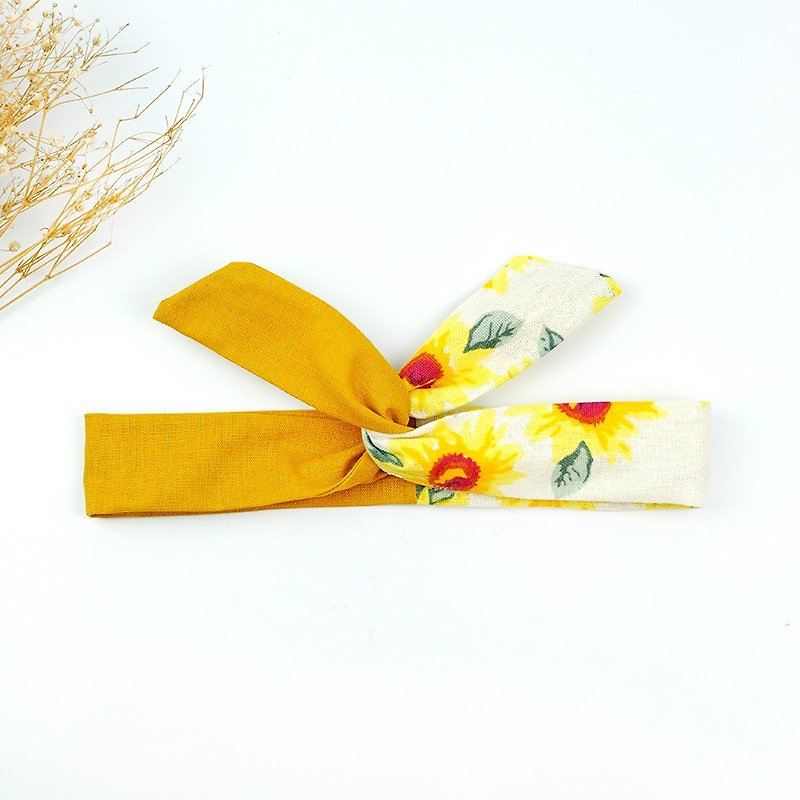 Calf Village Calf Village Handmade Hairpin Aluminum Hair with multiple modeling headband stitching cute sunflower linen {vitality sun flower} [A-201] - เครื่องประดับผม - ผ้าฝ้าย/ผ้าลินิน สีเหลือง