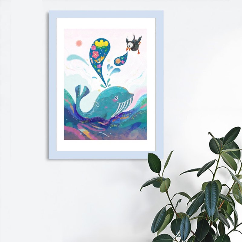 Artist Giclée art print The Whale and the Puffin Home Deco illustration - โปสเตอร์ - กระดาษ สีน้ำเงิน