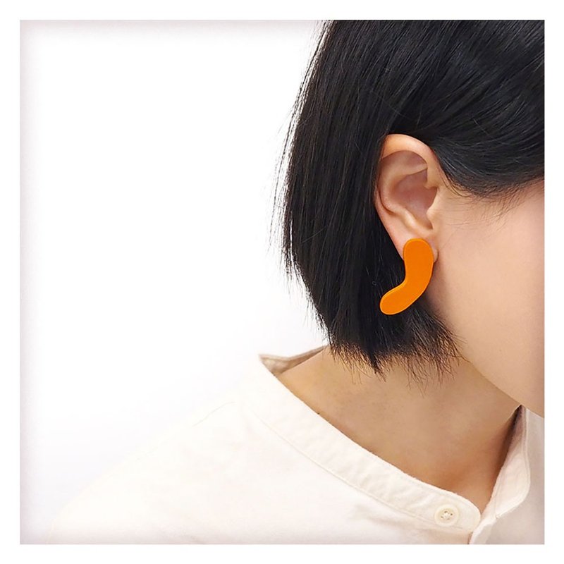 Zucchini Persimmon 002 Japanese Minimalist Handmade Polymerclay Earrings - ต่างหู - วัสดุอื่นๆ สีส้ม