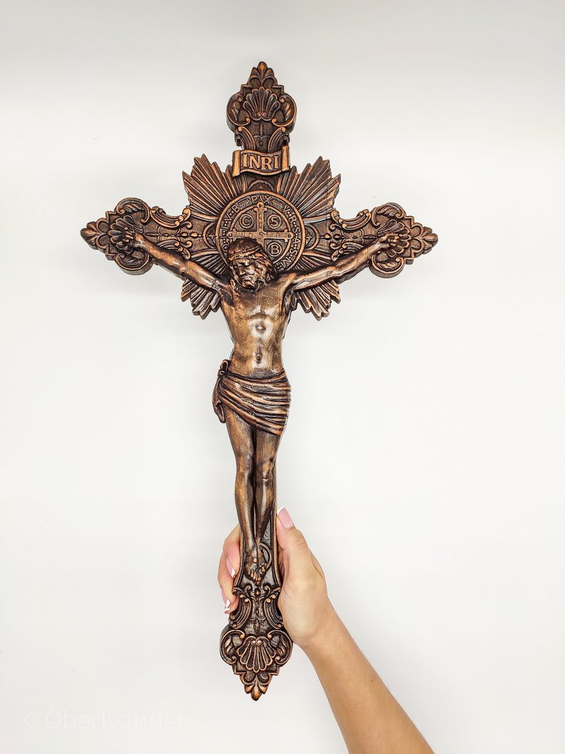 Crucifix Wooden cross, Carved wooden cross, Crucifix catholic cross Wood - 木工/竹藝/紙雕 - 木頭 咖啡色