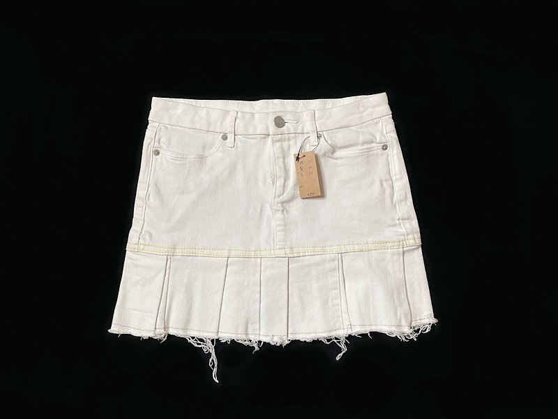 REGETHER Y2K Vintage remade stitching pleated skirt-10 - Skirts - Cotton & Hemp White