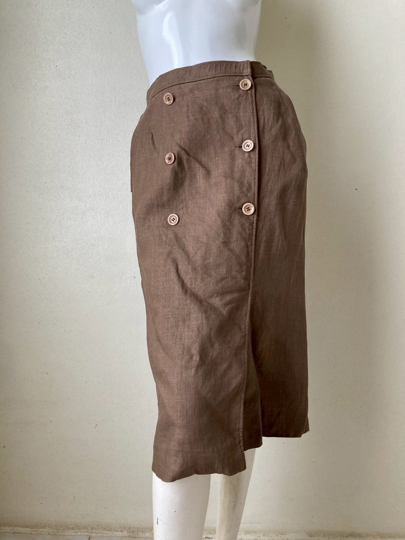 Vintage VIVID Boutique Linen Midi Skirt Size Waist 28 - 裙子/長裙 - 棉．麻 