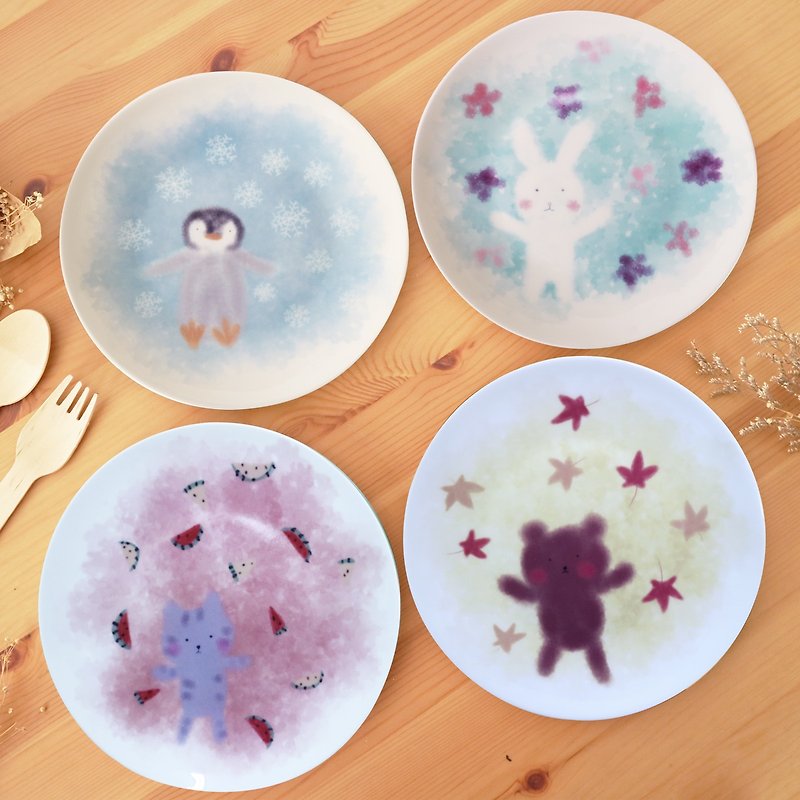 Colorful season 6.5 吋 bone porcelain plate 4 into the gift box - จานและถาด - เครื่องลายคราม 