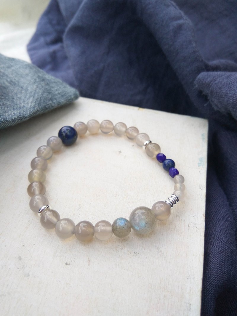 30% off at the end of the year│Grey Blue Moonlight Lime Agate Lapis Lazuli 24K Silver Simple Single Circle Bracelet - Bracelets - Crystal Gray