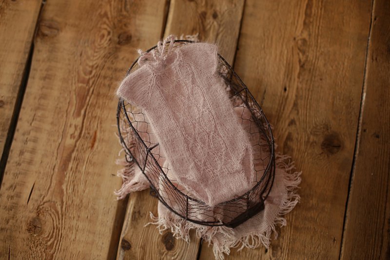 Set bonnet and romper, newborn photography props girl, knit photo prop outfit - เครื่องประดับ - ขนแกะ สีเขียว